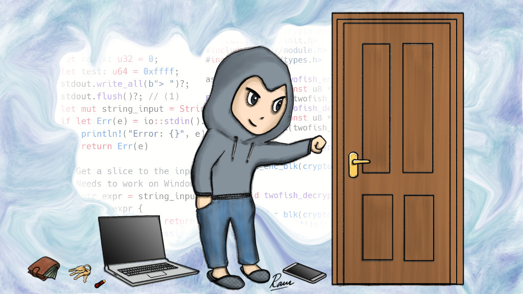 A computer hacker knocking on a door