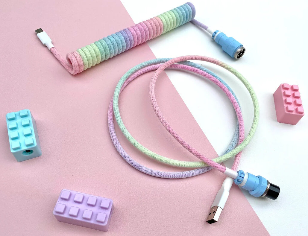 Pastel multi-color coiled cable with aviator connectors